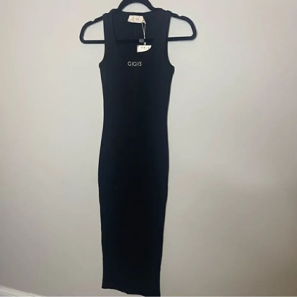 GIGII’s SoHo Black Ribbed Midi Dress NWT XS - Picture 9 of 11